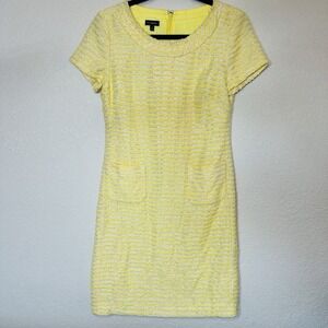 Talbots Yellow Tweed Shift Dress Size 2 Short Sleeve Lined Career Spring Classic